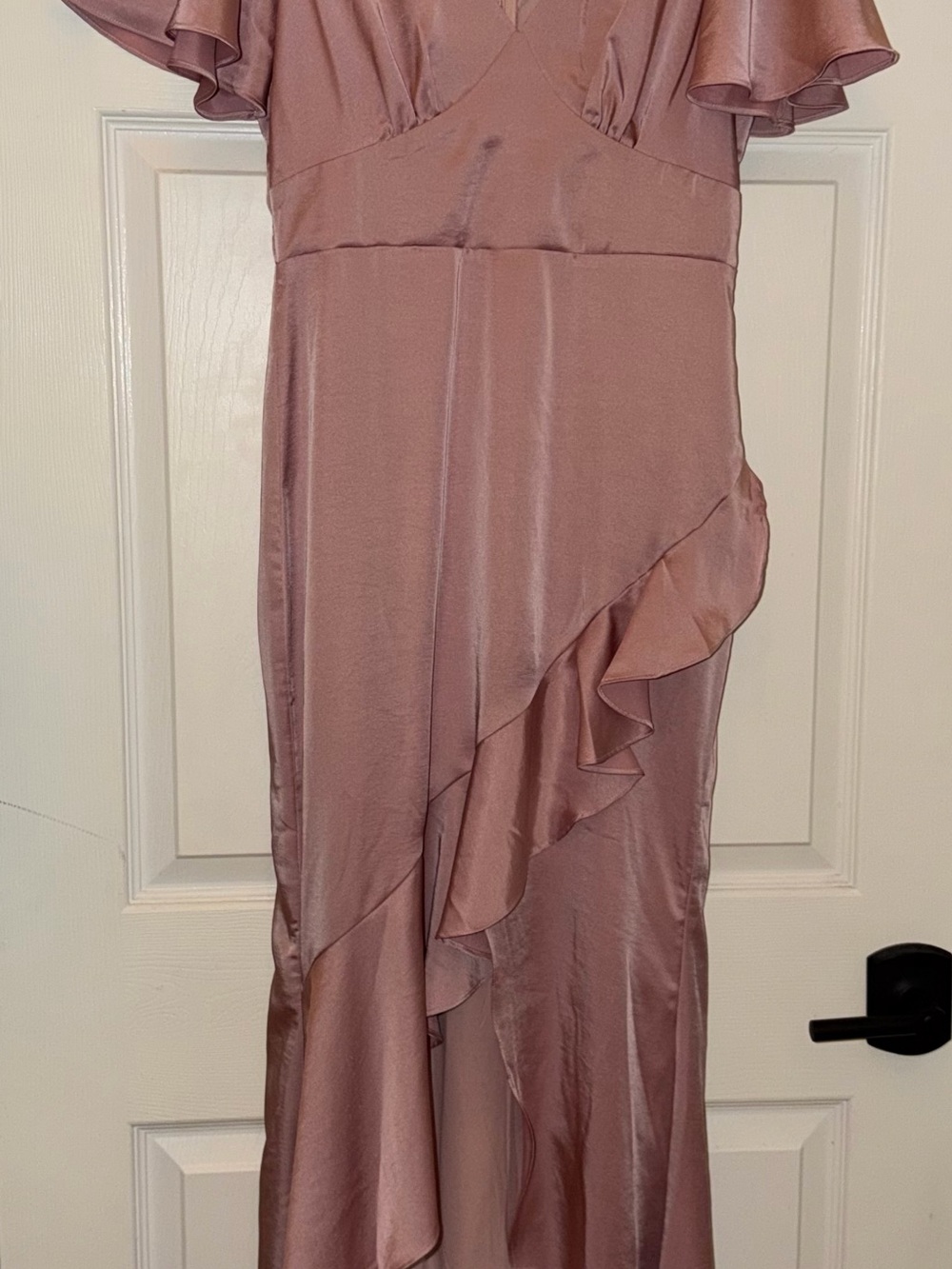 Elegant Mauve Ruffle Satin Dress - Women